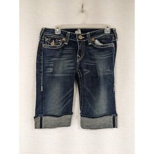 True Religion Dark Indigo Rolled Cuff Denim Bermuda Shorts